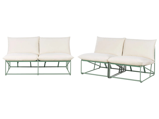 Low Oversized Sofa and 2 Chairs Set Green Metal Backrest Seat Cushions Slipper Design Armless Indoor and Outdoor Modern Design Beliani