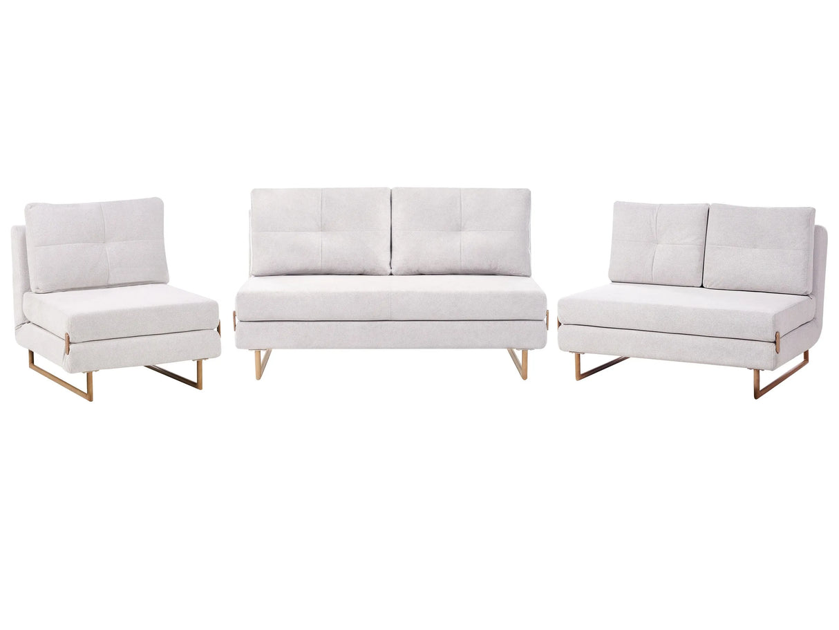Living Room Set Off White Fabric 3 Seater 2 Seater 1 Seater for 6 People Fold Out Sleeping Function Beliani