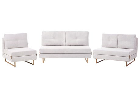 Living Room Set Off White Fabric 3 Seater 2 Seater 1 Seater for 6 People Fold Out Sleeping Function Beliani
