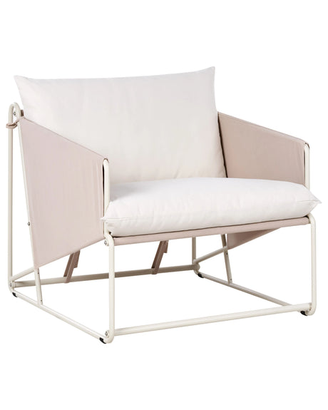Low Oversized Chair Taupe Metal Backrest Seat Cushions Slipper Design Indoor and Outdoor Modern Design Beliani