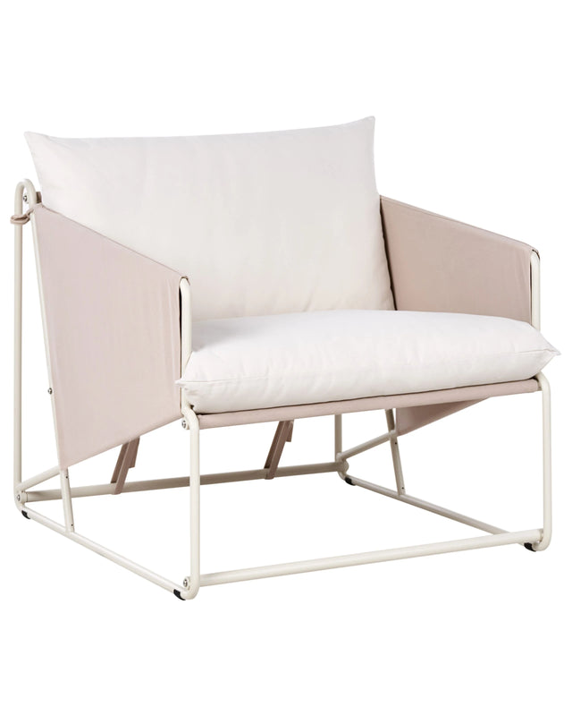 Low Oversized Chair Taupe Metal Backrest Seat Cushions Slipper Design Indoor and Outdoor Modern Design Beliani