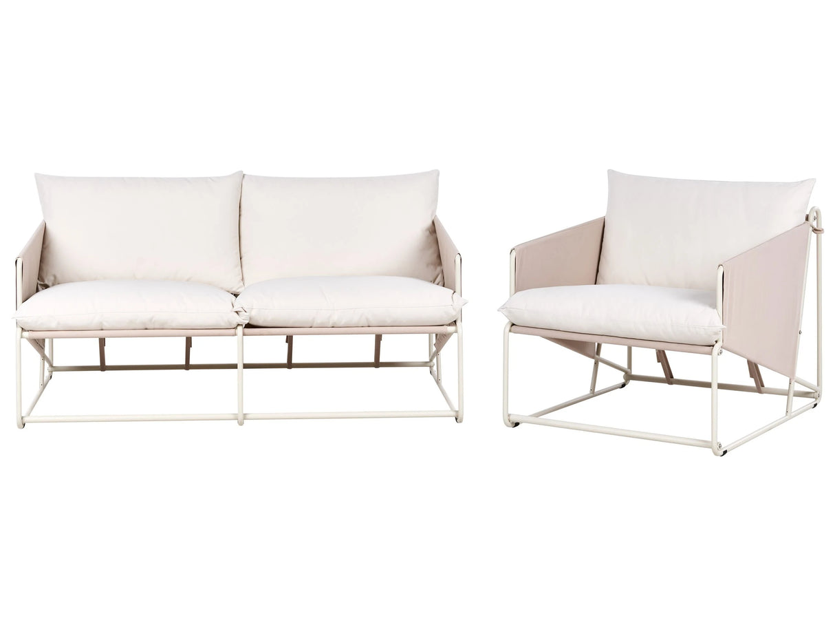 Low Oversized Sofa and Armchair Set Taupe Metal Backrest Seat Cushions Slipper Design Indoor and Outdoor Modern Design Beliani