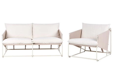 Low Oversized Sofa and Armchair Set Taupe Metal Backrest Seat Cushions Slipper Design Indoor and Outdoor Modern Design Beliani