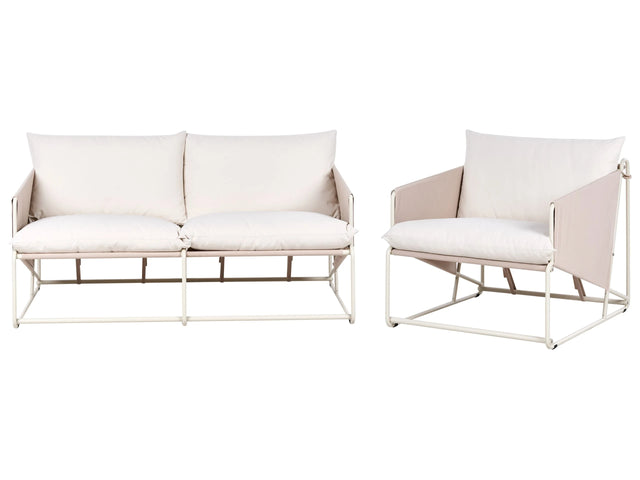 Low Oversized Sofa and Armchair Set Taupe Metal Backrest Seat Cushions Slipper Design Indoor and Outdoor Modern Design Beliani