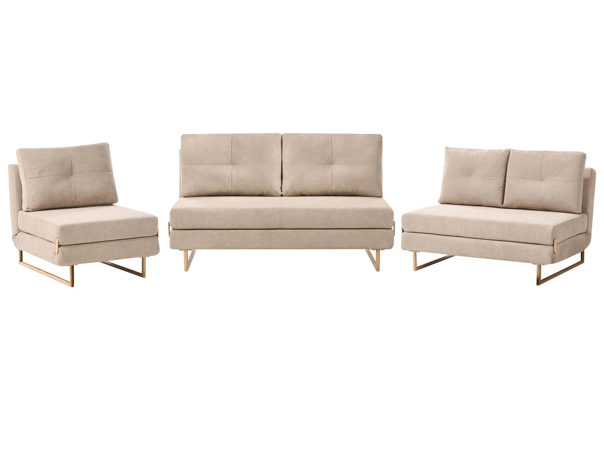 Living Room Set Light Brown Fabric 3 Seater 2 Seater 1 Seater for 6 People Fold Out Sleeping Function Beliani