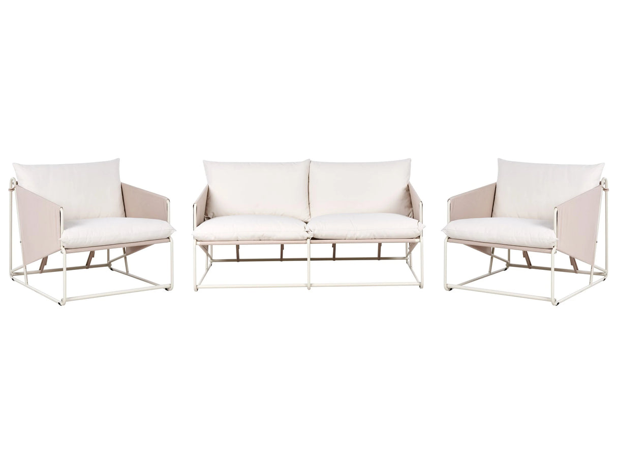 Low Oversized Sofa and 2 Chairs Set Taupe Metal Backrest Seat Cushions Slipper Design Indoor and Outdoor Modern Design Beliani