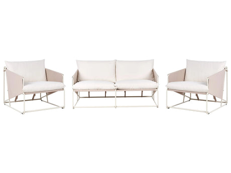 Low Oversized Sofa and 2 Chairs Set Taupe Metal Backrest Seat Cushions Slipper Design Indoor and Outdoor Modern Design Beliani