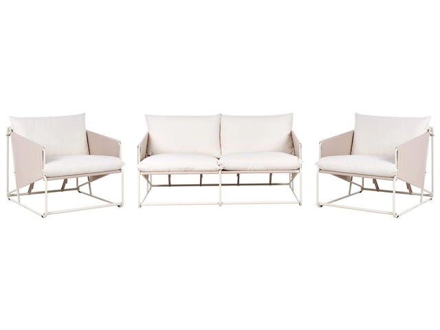 Low Oversized Sofa and 2 Chairs Set Taupe Metal Backrest Seat Cushions Slipper Design Indoor and Outdoor Modern Design Beliani