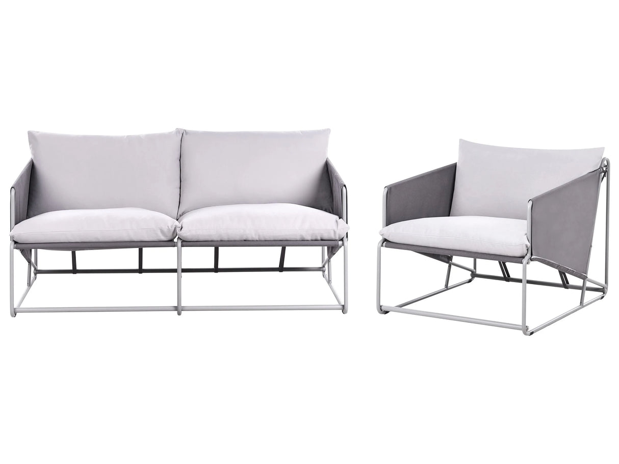 Low Oversized Sofa and Armchair Set Grey Metal Backrest Seat Cushions Slipper Design Indoor and Outdoor Modern Design Beliani