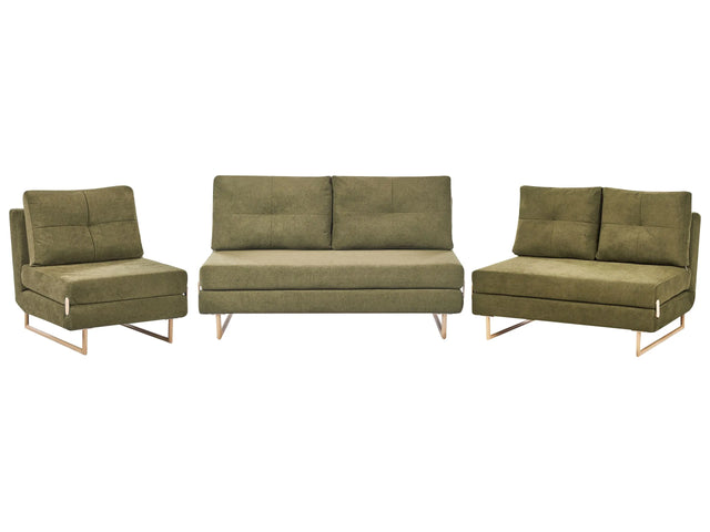 Living Room Set Green Fabric 3 Seater 2 Seater 1 Seater for 6 People Fold Out Sleeping Function Beliani