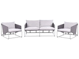 Low Oversized Sofa and 2 Chairs Set Grey Metal Backrest Seat Cushions Slipper Design Indoor and Outdoor Modern Design Beliani