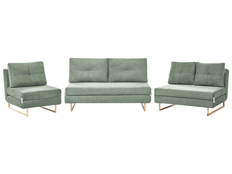 Living Room Set Light Green Fabric 3 Seater 2 Seater 1 Seater for 6 People Fold Out Sleeping Function Beliani