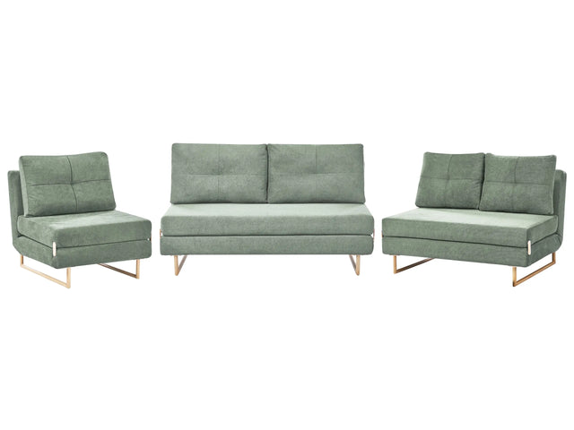 Living Room Set Light Green Fabric 3 Seater 2 Seater 1 Seater for 6 People Fold Out Sleeping Function Beliani