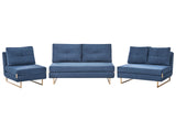 Living Room Set Blue Fabric 3 Seater 2 Seater 1 Seater for 6 People Fold Out Sleeping Function Beliani