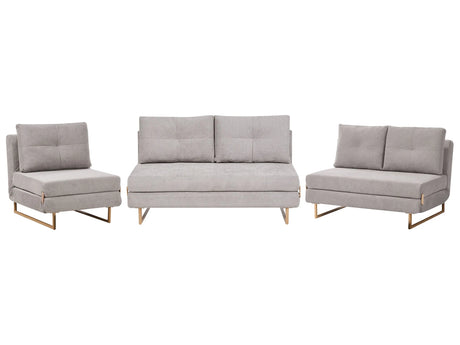 Living Room Set Grey Fabric 3 Seater 2 Seater 1 Seater for 6 People Fold Out Sleeping Function Beliani