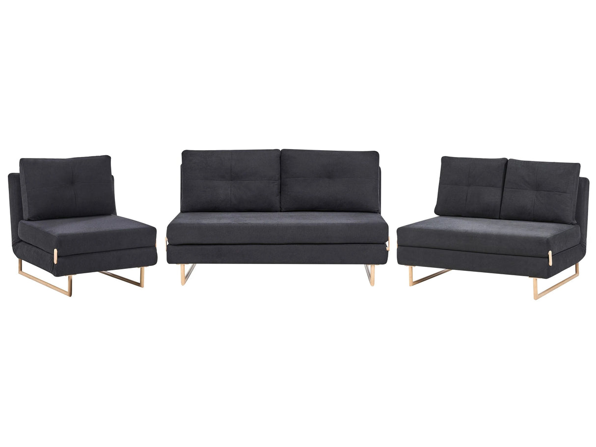 Living Room Set Black Fabric 3 Seater 2 Seater 1 Seater for 6 People Fold Out Sleeping Function Beliani
