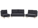 Living Room Set Black Fabric 3 Seater 2 Seater 1 Seater for 6 People Fold Out Sleeping Function Beliani