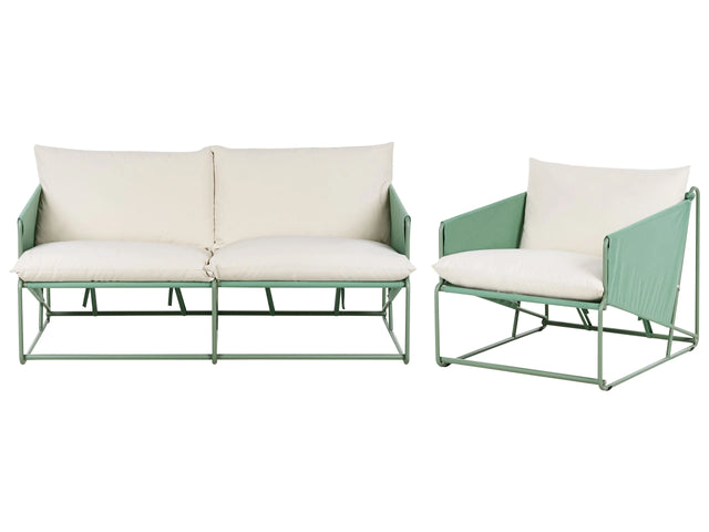 Low Oversized Sofa and Armchair Set Green Metal Backrest Seat Cushions Slipper Design Indoor and Outdoor Modern Design Beliani