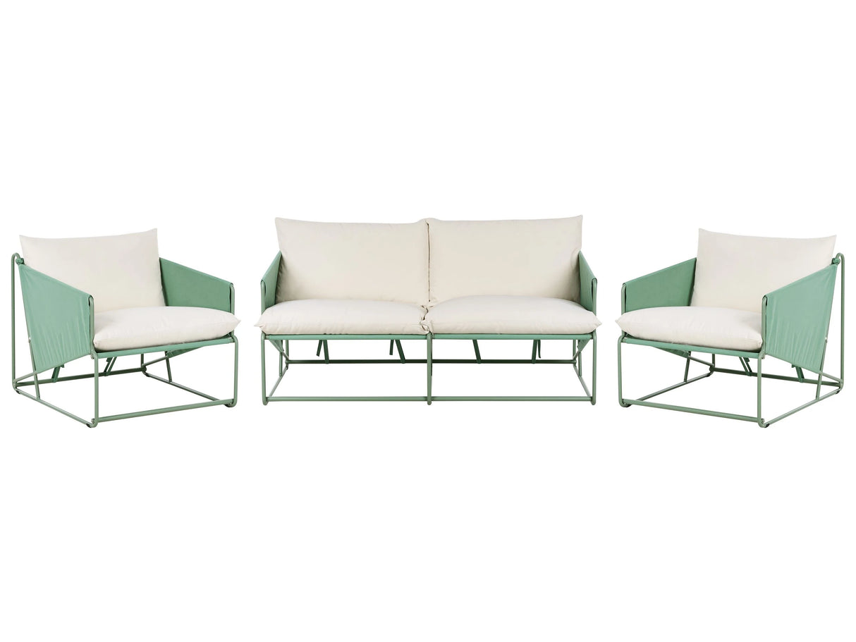 Low Oversized Sofa and 2 Chairs Set Green Metal Backrest Seat Cushions Slipper Design Indoor and Outdoor Modern Design Beliani