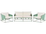 Low Oversized Sofa and 2 Chairs Set Green Metal Backrest Seat Cushions Slipper Design Indoor and Outdoor Modern Design Beliani