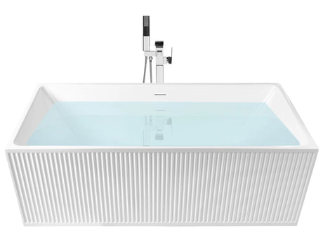 Freestanding Bath Matt White Acrylic 170 x 80 cm Rectangular Fluted Finish Modern Style Bathroom Beliani