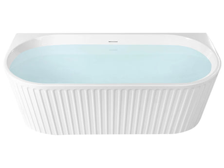 Bath Matt White Acrylic 170 x 80 cm Oval Fluted Finish Modern Style Bathroom Beliani