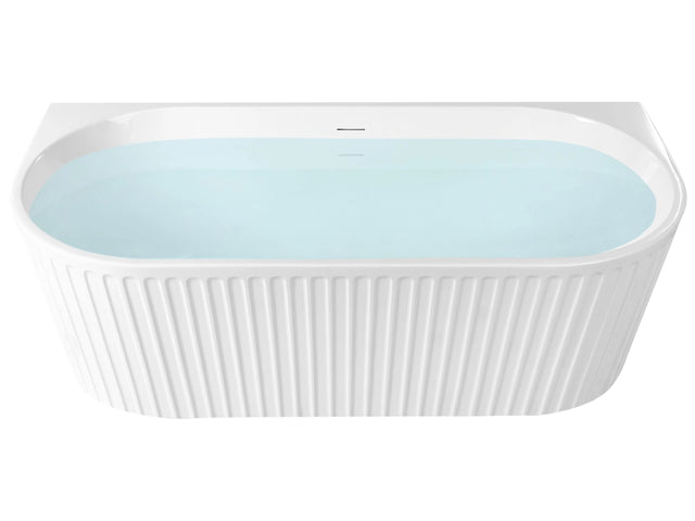 Bath Matt White Acrylic 170 x 80 cm Oval Fluted Finish Modern Style Bathroom Beliani