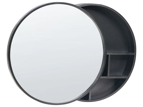 Bathroom Wall Hanging Mirror Cabinet Black Bamboo Wood 50 x 50 cm Bathroom Practical Storage Modern Style Beliani