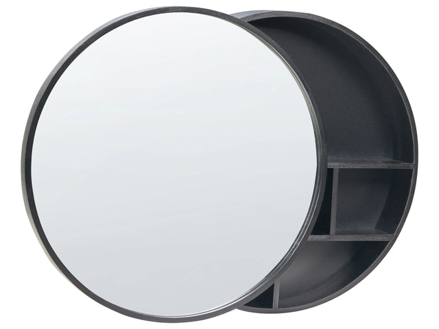 Bathroom Wall Hanging Mirror Cabinet Black Bamboo Wood 50 x 50 cm Bathroom Practical Storage Modern Style Beliani