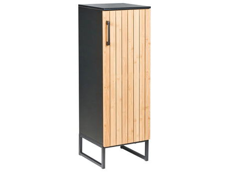 Bathroom Cabinet Light Brown Bamboo Wood Black Steel MDF 30 x 90 cm 3 Shelves Modern Design Beliani
