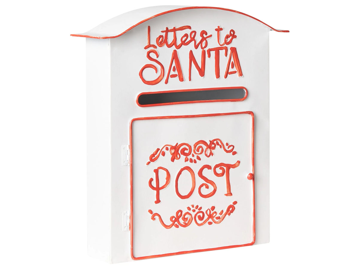 Letters to Santa Post Box White Metal Indoor Outdoor Wall Mailbox Christmas Motif Beliani