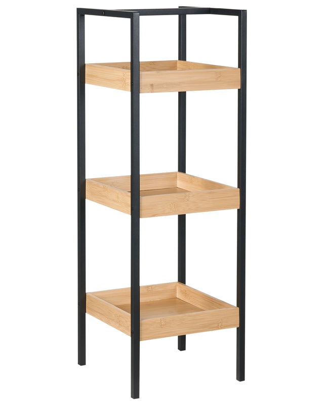 Bathroom Shelving Unit Light Brown Bamboo Black Steel Frame 3 Shelves Bathroom Accessories Modern Beliani