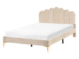 Bed Beige Velvet 4ft6 Double Metal Legs with Headboard and Slatted Base Beliani