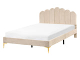 Bed Beige Velvet 4ft6 Double Metal Legs with Headboard and Slatted Base Beliani