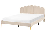 Bed Beige Velvet 5ft3 EU King Size Metal Legs with Headboard and Slatted Base Beliani