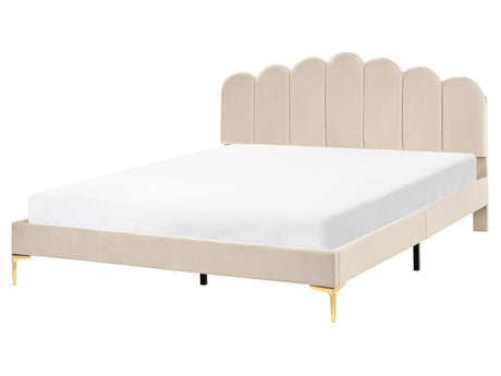 Bed Beige Velvet 5ft3 EU King Size Metal Legs with Headboard and Slatted Base Beliani