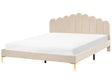 Bed Beige Velvet 6ft EU Super King Size Metal Legs with Headboard and Slatted Base Beliani