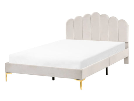 Bed Off-White Velvet 4ft6 Double Metal Legs with Headboard and Slatted Base Beliani