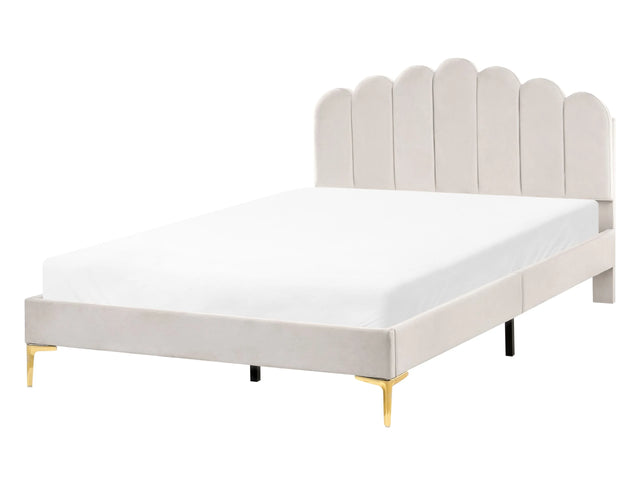 Bed Off-White Velvet 4ft6 Double Metal Legs with Headboard and Slatted Base Beliani