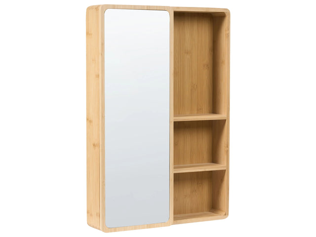 Bathroom Wall Hanging Cabinet Light Brown Bamboo Wood 61 x 41 cm Bathroom with Mirror Sliding Door Modern Style Beliani