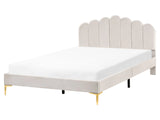 Bed Off-White Velvet 5ft3 EU King Size Metal Legs with Headboard and Slatted Base Beliani