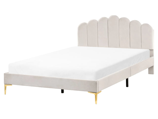 Bed Off-White Velvet 5ft3 EU King Size Metal Legs with Headboard and Slatted Base Beliani