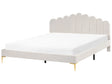 Bed Off-White Velvet 6ft EU Super King Size Metal Legs with Headboard and Slatted Base Beliani