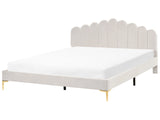 Bed Off-White Velvet 6ft EU Super King Size Metal Legs with Headboard and Slatted Base Beliani