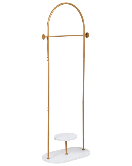 Clothes Rack Gold and White Marble Steel Metal 174 cm Freestanding with Shelf Garment Rail Stand Modern Industrial Beliani