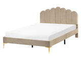 Bed Taupe Velvet 4ft6 Double Metal Legs with Headboard and Slatted Base Beliani