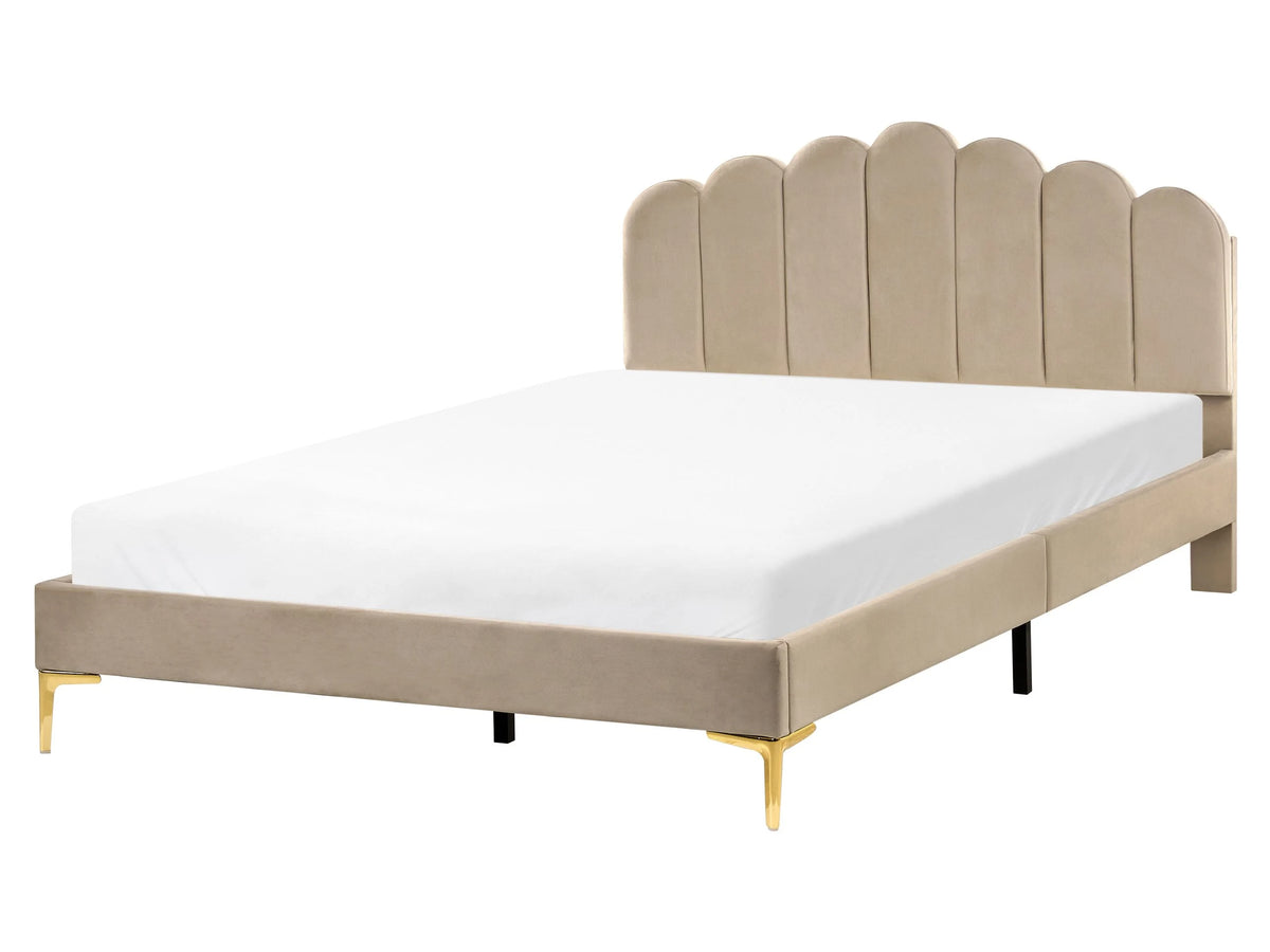 Bed Taupe Velvet 5ft3 EU King Size Metal Legs with Headboard and Slatted Base Beliani