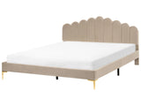 Bed Taupe Velvet 6ft EU Super King Size Metal Legs with Headboard and Slatted Base Beliani