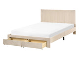EU Double Size Bed Beige Velvet Upholstery 4ft6 with Drawers Headboard Slatted Base Modern Beliani
