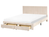 EU King Size Bed Beige Velvet Upholstery 5ft3 with Drawers Headboard Slatted Base Modern Beliani